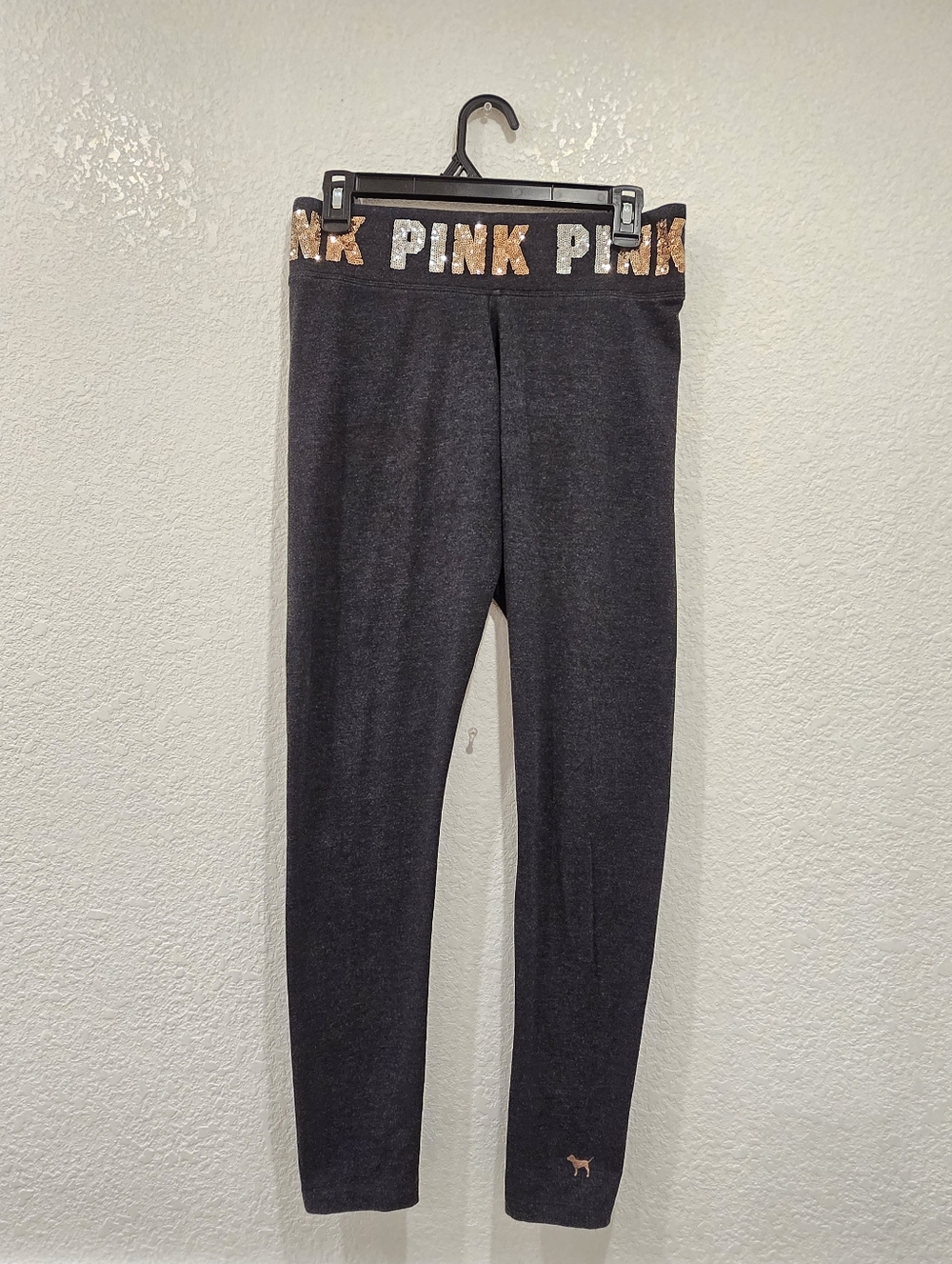 Victoria's Secret PINK yoga Leggings Sequined Waisteband Gray M
